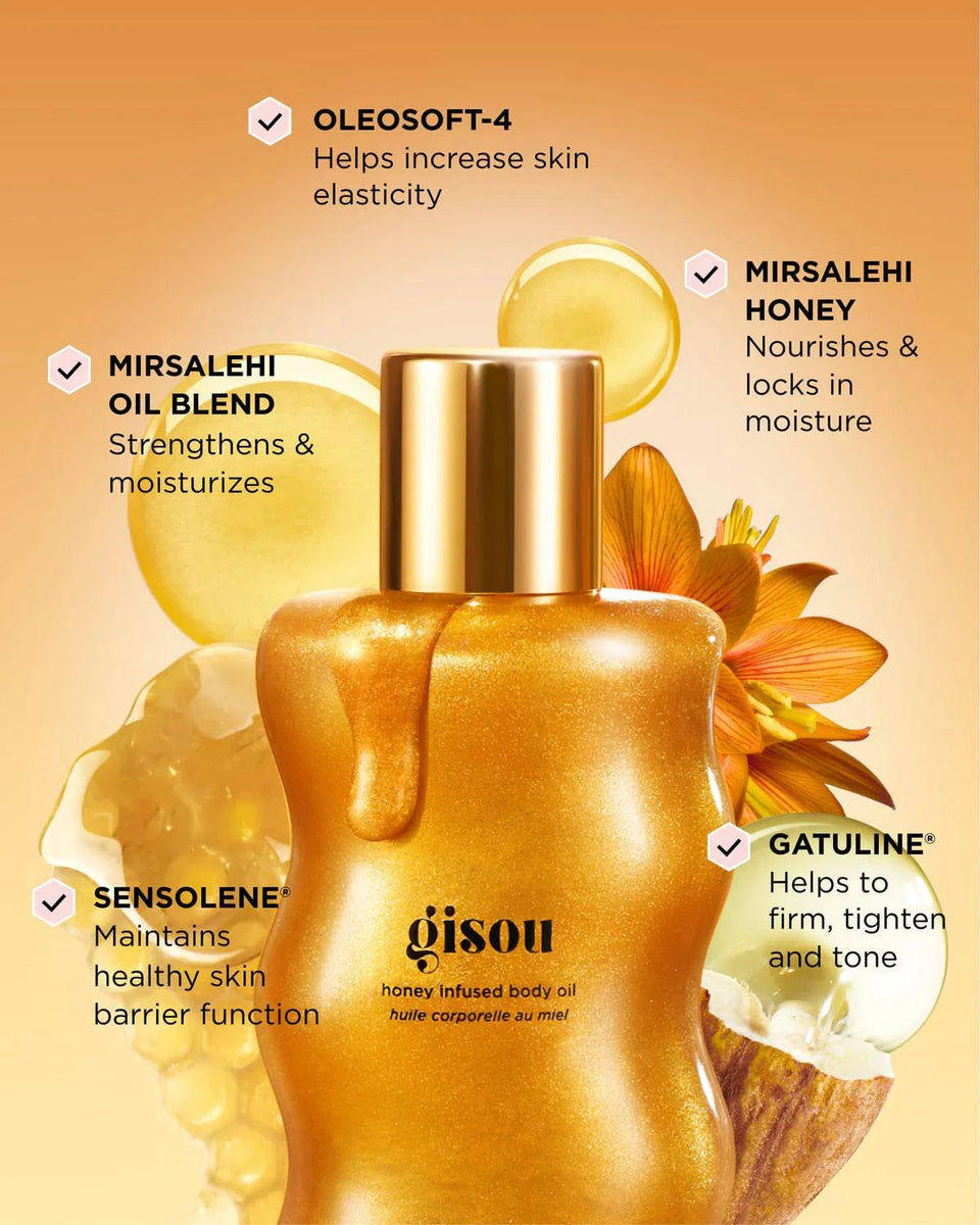 Gisou BODY OIL GOLDEN SHIMMER GLOW HONEY INFUSED Volare Makeup