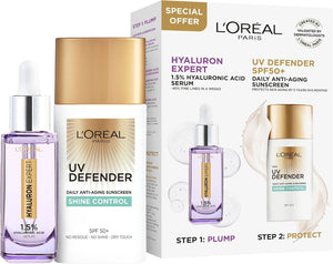 L'Oréal Paris Hyaluron Expert Serum + UV Defender Shine Control - Plump & Protect Kit - Volare Makeup