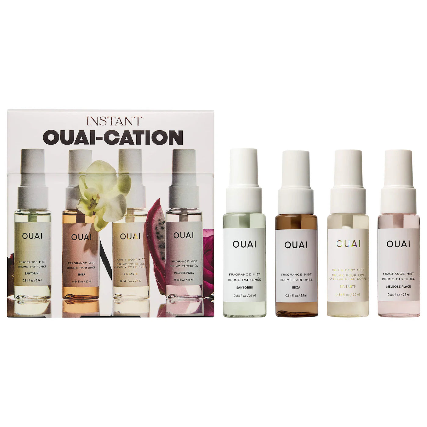 OUAI Mini St. Barts, Ibiza, Santorini & Melrose Hair & Body Mist Set - Volare Makeup