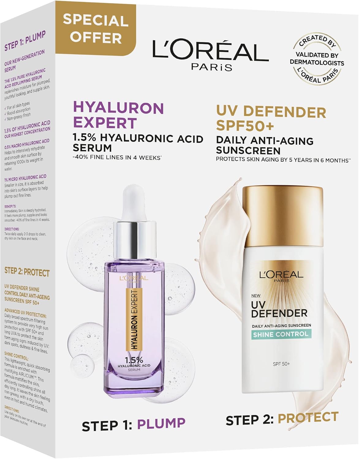 L'Oréal Paris Hyaluron Expert Serum + UV Defender Shine Control - Plump & Protect Kit - Volare Makeup