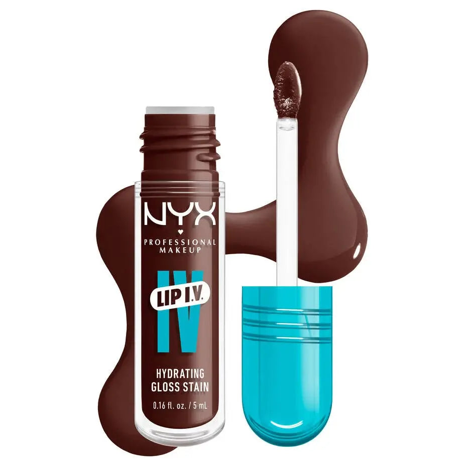 NYX Professional Makeup Lip I.V. Hydrating Lip Gloss Stain NYX Lip Gloss Stain Volare Makeup 05-Mocha-Me-Wet-Cool-brown Lip Gloss Stain