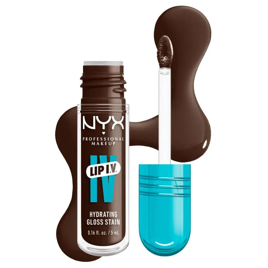 NYX Professional Makeup Lip I.V. Hydrating Lip Gloss Stain NYX Lip Gloss Stain Volare Makeup 06-Espresso-Soak-Chocolate Lip Gloss Stain