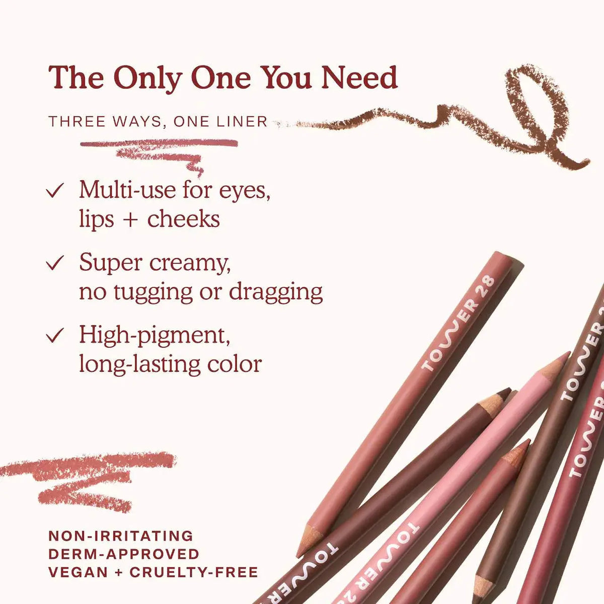 Tower 28 Beauty OneLiner Lip Liner + Eyeliner + Cheek Pencil Tower 28 Beauty Lip liner Volare Makeup  Lip liner