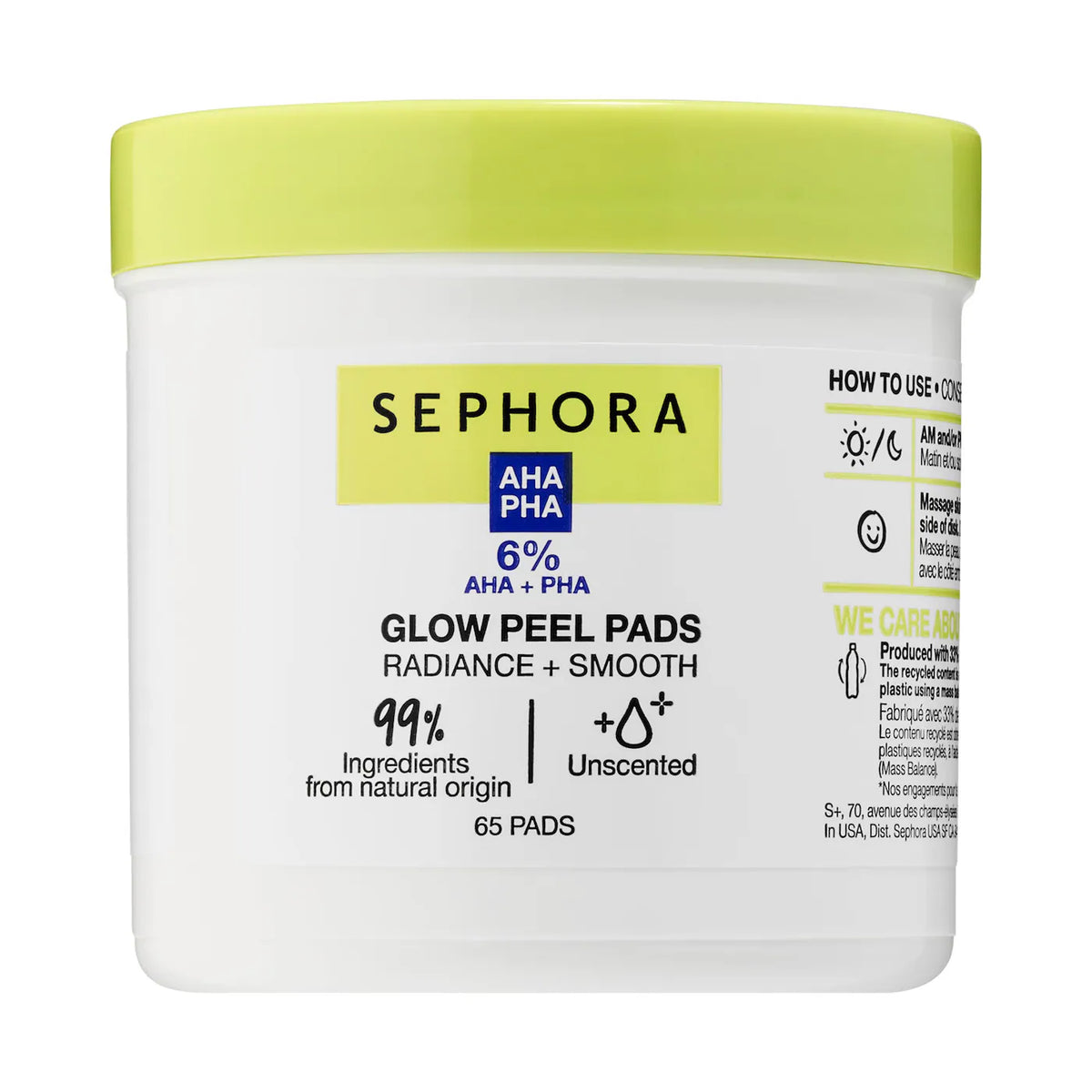 SEPHORA COLLECTION Glow Peel Pads with AHA + PHA skincare Volare Makeup 65 PADS  