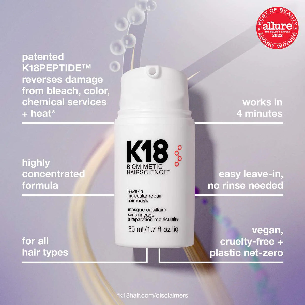 K18 Biomimetic Hair science Leave-In Molecular Repair Hair Mask