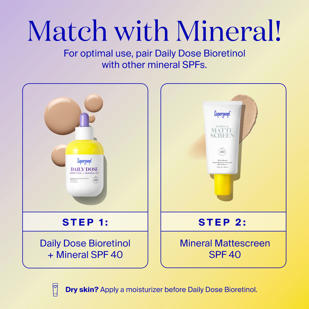 Supergoop! Daily Dose Bioretinol + Mineral SPF 40 with Bakuchiol Skincare serum Volare Makeup   