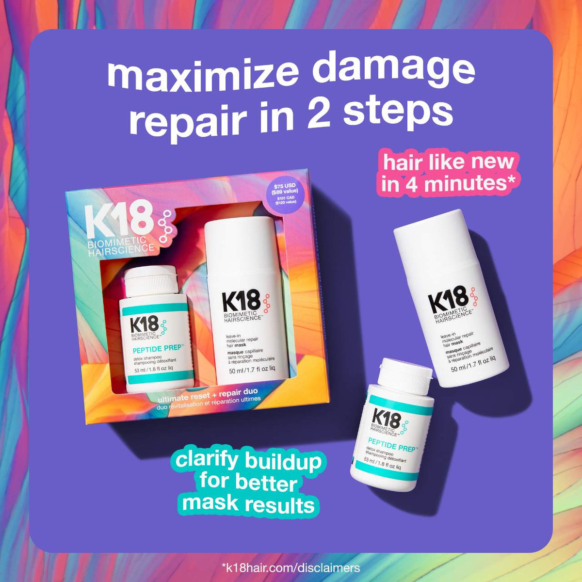 K18 Biomimetic Hairscience Ultimate Reset + Repair Hair Mask and Shampoo Value Set