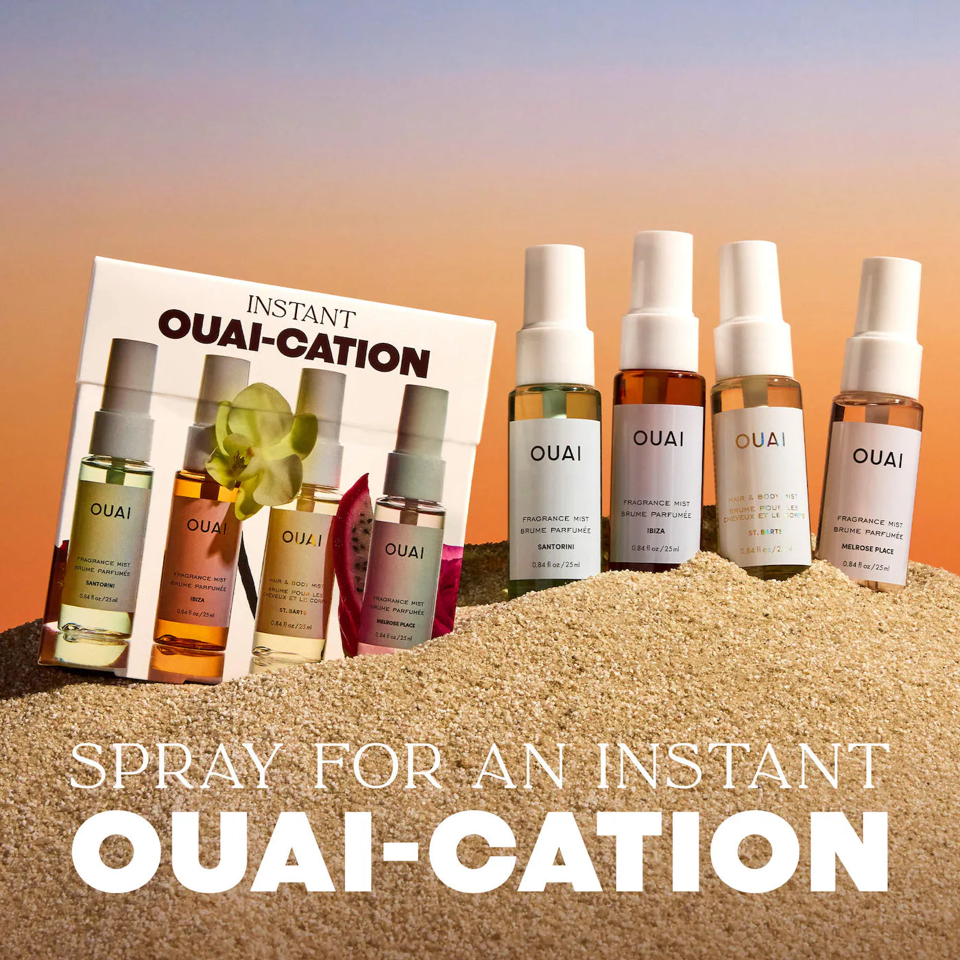 OUAI  Mini St. Barts, Ibiza, Santorini & Melrose Hair & Body Mist Set - Volare Makeup