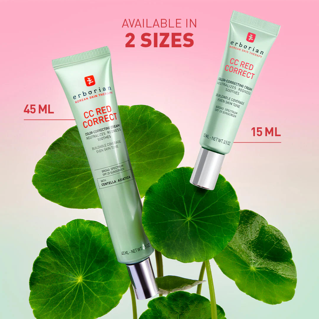 Erborian  CC Red Correct Green Color-Corrector SPF 25 to Cover Redness, with Korean Centella Asiatica Extract - Volare Makeup
